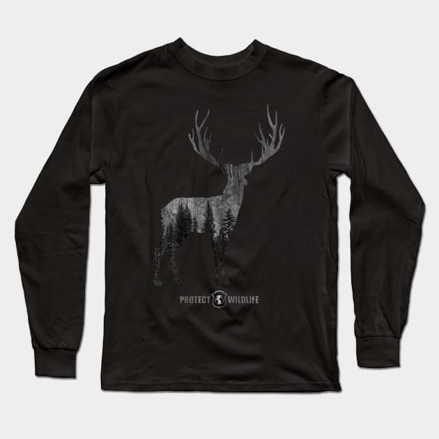 Protect Wildlife - Nature - Deer Silhouette Long Sleeve T-Shirt by JTYDesigns